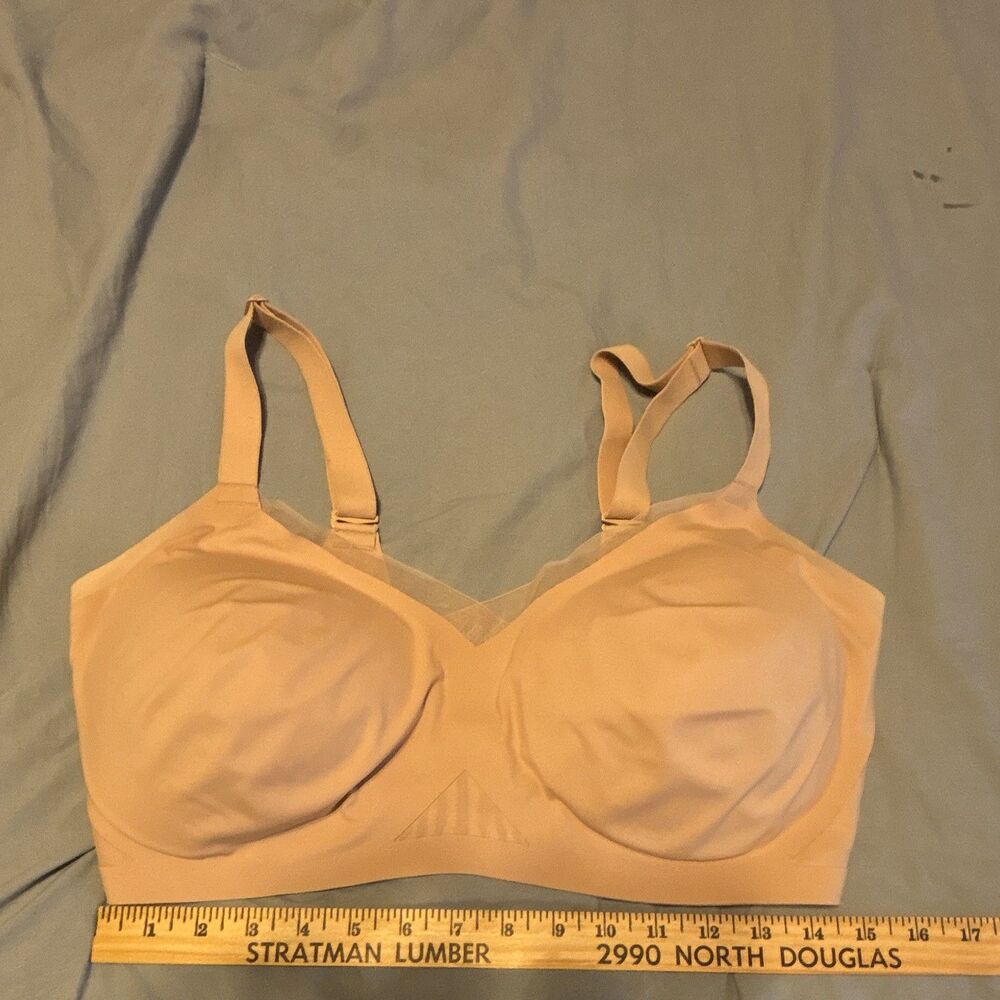 Honeylove LiftWear Wireless Full Coverage Mesh Bra Hook & Eye Beige 38DDD